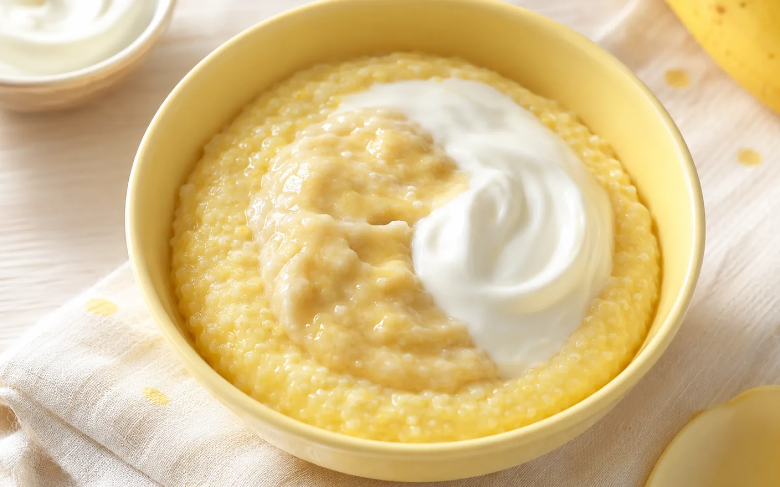 Kremowa polenta śniadaniowa z bananem i jogurtem