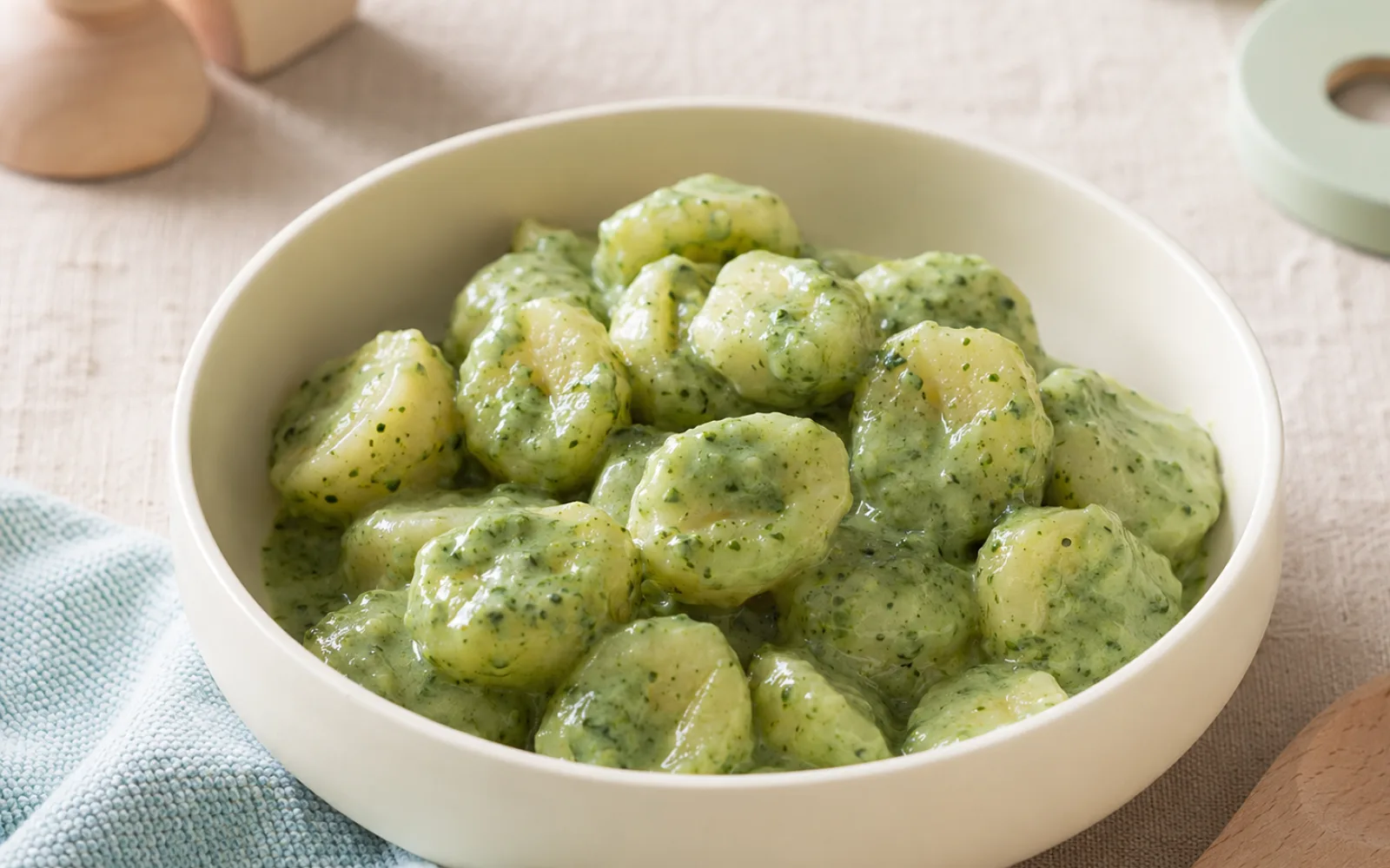 Małe miękkie gnocchi ze szpinakiem i ricottą